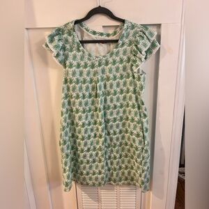 Persifor Green Palm Print flutter sleeve short sleeve Dress